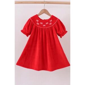 Abby & Evie Girls Red Velvet Embroidered Bow Holiday Dress Size 6 Christmas